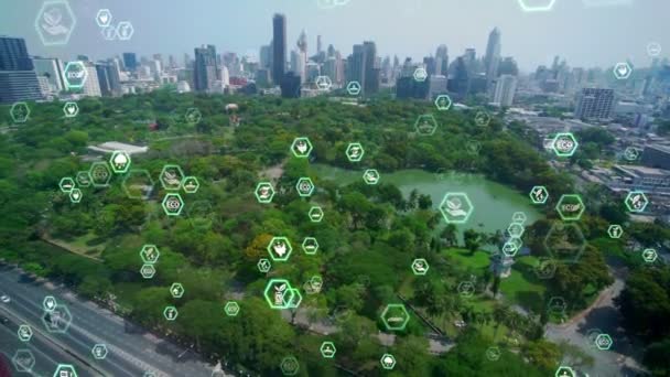 Tecnologia Verde Cidade Mudando Para Conceito Alteração Sustentável Por Energia — Vídeo de Stock