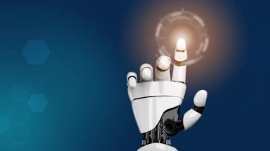 Gelecekçi robot yapay zeka devrimci yapay zeka teknoloji geliştirme ve makine öğrenme kavramı. Gelecekteki insan hayatı için küresel robotik engelleme bilimi araştırması. 3B görüntüleme grafiği.