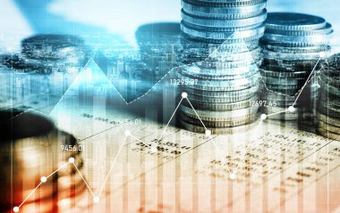 Finans ve para teknolojisi iş refahı ve varlık yönetimi kavramı. Yaratıcı grafik, refah karı elde etmek için değerli varlıklara yatırım yaparak ekonomi ve mali büyümeyi gösteriyor .