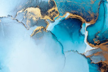 Kağıt üzerinde mermer sıvı mürekkep resminin lüks mavi soyut arkaplanı. Yüksek kaliteli kağıt dokusu üzerine orijinal suluboya alkol mürekkebi resmi .