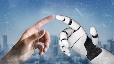 Gelecekçi robot yapay zeka devrimci yapay zeka teknoloji geliştirme ve makine öğrenme kavramı. İnsan hayatının geleceği için küresel robot biyonik bilim araştırması. 3B görüntüleme grafiği.