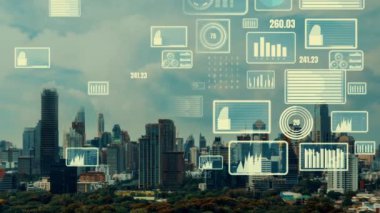 İş verileri analitik arayüzü akıllı şehrin üzerinde uçuyor ve iş zekasının geleceğini değiştiriyor. Stratejik plan için büyük verileri analiz etmek için bilgisayar yazılımı ve yapay zeka kullanılır .