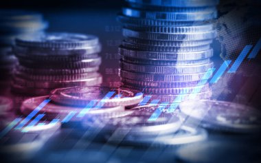 Finans ve para teknolojisi iş refahı ve varlık yönetimi kavramı. Yaratıcı grafik, refah karı elde etmek için değerli varlıklara yatırım yaparak ekonomi ve mali büyümeyi gösteriyor .