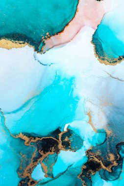 Kağıt üzerinde mermer sıvı mürekkep resminin lüks mavi soyut arkaplanı. Yüksek kaliteli kağıt dokusu üzerine orijinal suluboya alkol mürekkebi resmi .
