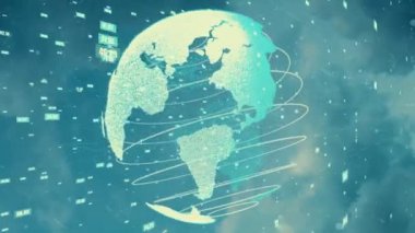 Küresel iş değişikliği ve e-ticaret kavramı. Mavi gökyüzü gelecekteki iş ağı ve iletişim grafiği .