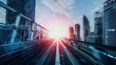 Ticari veri analizi ve zeki yazılım pazarlama stratejisi. Yeni bilgi çağındaki küresel eğilimleri değiştiren akıllı dijital dönüşüm ve teknoloji bozulması kavramı .