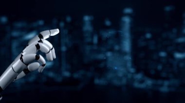 Gelecekçi robot yapay zeka yapay zeka yapay zekayı aydınlatıyor ve makine öğrenme kavramını geliştiriyor. İnsan hayatının geleceği için küresel robot biyonik bilim araştırması. 3B görüntüleme grafiği.