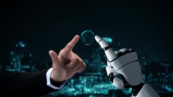 Φουτουριστικό Ρομπότ Τεχνητής Νοημοσύνης Που Διαφωτίζει Την Ανάπτυξη Τεχνολογίας Και — Αρχείο Βίντεο
