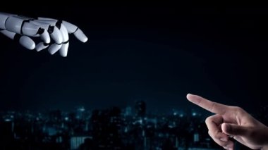 Gelecekçi robot yapay zeka yapay zeka yapay zekayı aydınlatıyor ve makine öğrenme kavramını geliştiriyor. İnsan hayatının geleceği için küresel robot biyonik bilim araştırması. 3B görüntüleme grafiği.