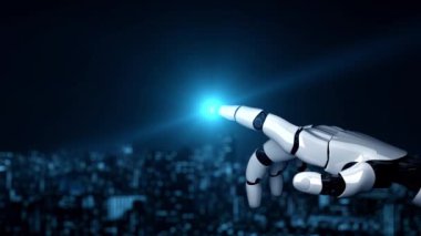Gelecekçi robot yapay zeka yapay zeka yapay zekayı aydınlatıyor ve makine öğrenme kavramını geliştiriyor. İnsan hayatının geleceği için küresel robot biyonik bilim araştırması. 3B görüntüleme grafiği.