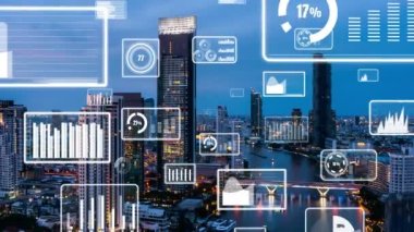 İş verileri analitik arayüzü akıllı şehrin üzerinde uçuyor ve iş zekasının geleceğini değiştiriyor. Stratejik plan için büyük verileri analiz etmek için bilgisayar yazılımı ve yapay zeka kullanılır .