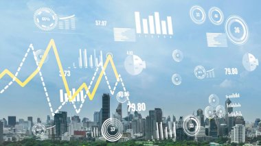 İş verileri analitik arayüzü akıllı şehrin üzerinde uçuyor ve iş zekasının geleceğini değiştiriyor. Stratejik plan için büyük verileri analiz etmek için bilgisayar yazılımı ve yapay zeka kullanılır .