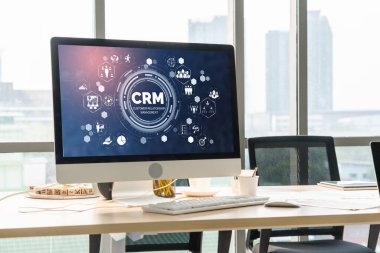 CRM işletme ve işletme için modern bilgisayarda müşteri ilişkileri yönetim sistemi