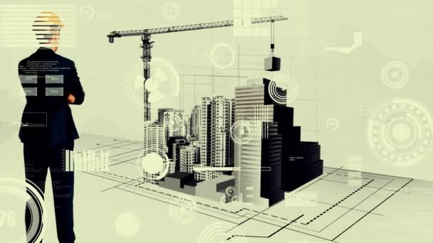 Planeamento Civil Cidade Desenvolvimento Imobiliário Inventivo Arquiteto Pessoas Olhando Abstrata — Vídeo de Stock