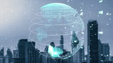 Akıllı şehirde küresel bağlantı ve internet ağı değişikliği. Gelecekteki kablosuz dijital bağlantı ve sosyal medya ağı kavramı .