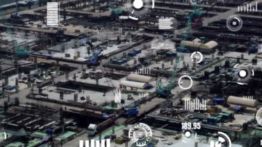 Otomasyon konseptini ve uzaktan kablosuz makine kontrolünü gösteren bir bilgisayar yazılımında fütüristik HUD kullanarak inşaat teknolojisi konsepti üzerinde değişiklik grafiği içeren konsept .