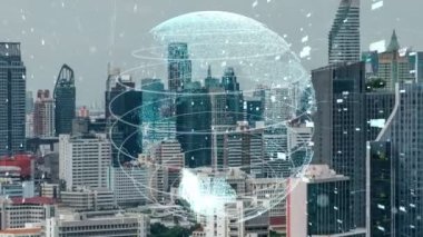 Akıllı şehirde küresel bağlantı ve internet ağı değişikliği. Gelecekteki kablosuz dijital bağlantı ve sosyal medya ağı kavramı .