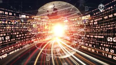 Çevrimiçi trafik kontrol sistemi olan sessiz ve fütürist bir şehirde akıllı ulaşım. Yeni bilgi çağındaki küresel eğilimleri değiştiren akıllı dijital dönüşüm ve teknoloji bozulması kavramı .