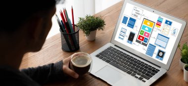 Model mobil uygulama ve web sitesi için UX UI tasarım süreci. Profesyonel uygulama geliştiricisi için kablo grafiğinin yaratıcı prototipi .