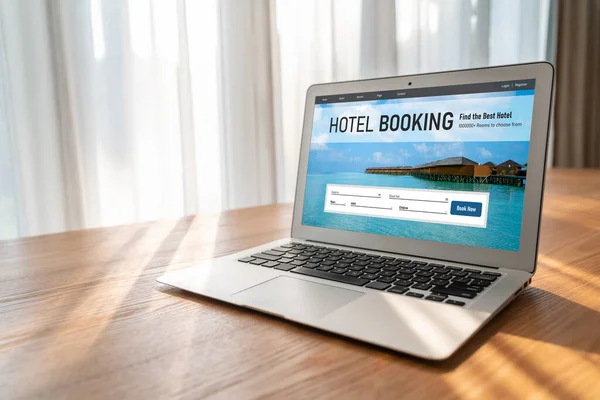 Online Hotell Boende Bokning Webbplats Ger Modish Bokningssystem Reseteknik — Stockfoto