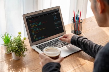 Model uygulama ve program kodlaması için bilgisayar ekranında yazılım geliştirme programlama