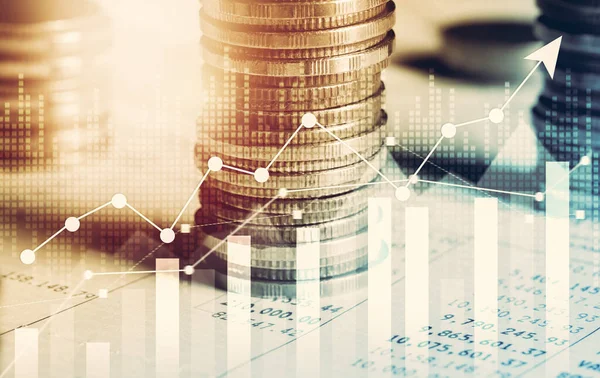 Finans ve para teknolojisi iş refahı ve varlık yönetimi kavramı. Yaratıcı grafik, refah karı elde etmek için değerli varlıklara yatırım yaparak ekonomi ve mali büyümeyi gösteriyor .
