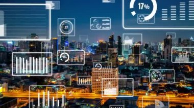 İş verileri analitik arayüzü akıllı şehrin üzerinde uçuyor ve iş zekasının geleceğini değiştiriyor. Stratejik plan için büyük verileri analiz etmek için bilgisayar yazılımı ve yapay zeka kullanılır .