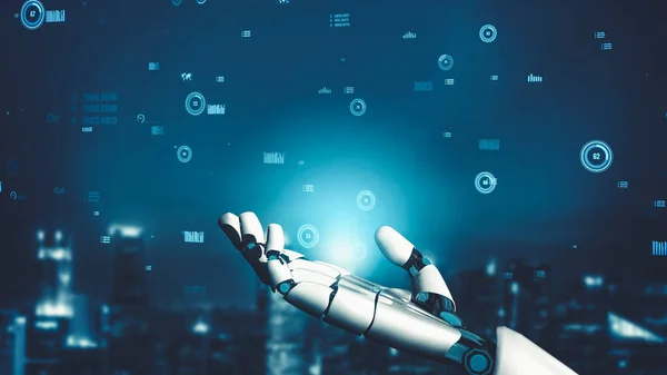 未来型ロボット人工知能革新的なAi技術開発と機械学習の概念 人間の未来のための世界的なロボット生物科学研究 3Dレンダリンググラフィック — ストック写真