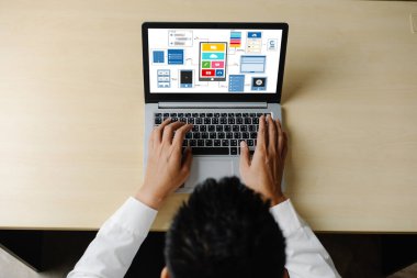 Model mobil uygulama ve web sitesi için UX UI tasarım süreci. Profesyonel uygulama geliştiricisi için kablo grafiğinin yaratıcı prototipi .