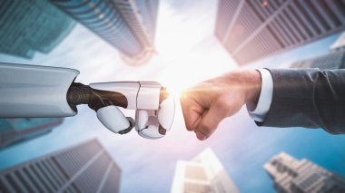 Gelecekçi robot yapay zeka yapay zeka yapay zekayı aydınlatıyor ve makine öğrenme kavramını geliştiriyor. İnsan hayatının geleceği için küresel robot biyonik bilim araştırması. 3B görüntüleme grafiği.