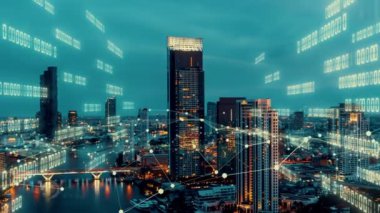 İş verileri analitik arayüzü akıllı şehrin üzerinde uçuyor ve iş zekasının geleceğini değiştiriyor. Stratejik plan için büyük verileri analiz etmek için bilgisayar yazılımı ve yapay zeka kullanılır .