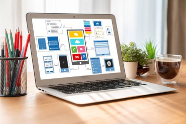 Model mobil uygulama ve web sitesi için UX UI tasarım süreci. Profesyonel uygulama geliştiricisi için kablo grafiğinin yaratıcı prototipi .