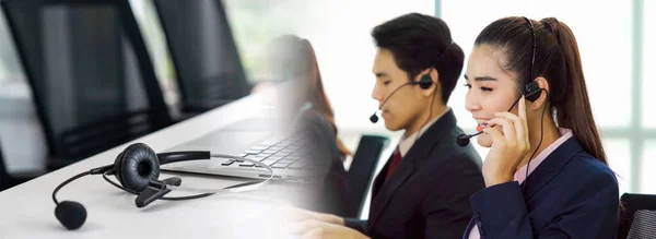 Business People Wearing Headset Working Office Widen View Support Remote — 图库照片