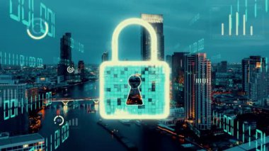 Dijital Platform 'da Siber Güvenlik ve Değişim Veri Koruması. Hackerlar, virüsler ve güvensiz bilgilere karşı çevrimiçi veri erişim savunması için güvenli güvenlik duvarı teknolojisi gösteren grafik arayüzü .