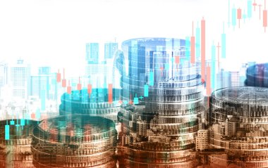 Finans ve para teknolojisi iş refahı ve varlık yönetimi kavramı. Yaratıcı grafik, refah karı elde etmek için değerli varlıklara yatırım yaparak ekonomi ve mali büyümeyi gösteriyor .