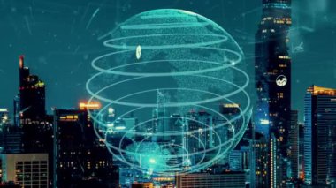 Akıllı şehirde küresel bağlantı ve internet ağı değişikliği. Gelecekteki kablosuz dijital bağlantı ve sosyal medya ağı kavramı .