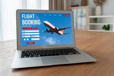 Online uçuş rezervasyon sitesi mod rezervasyon sistemi sağlar. Seyahat teknolojisi kavramı .