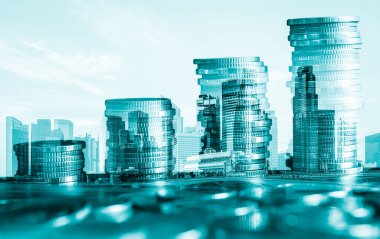 Finans ve para teknolojisi iş refahı ve varlık yönetimi kavramı. Yaratıcı grafik, refah karı elde etmek için değerli varlıklara yatırım yaparak ekonomi ve mali büyümeyi gösteriyor .