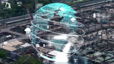 Otomasyon konseptini ve uzaktan kablosuz makine kontrolünü gösteren bir bilgisayar yazılımında fütüristik HUD kullanarak inşaat teknolojisi konsepti üzerinde değişiklik grafiği içeren konsept .