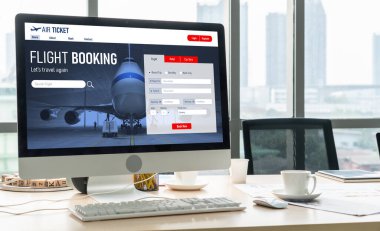 Online uçuş rezervasyon sitesi mod rezervasyon sistemi sağlar. Seyahat teknolojisi kavramı .