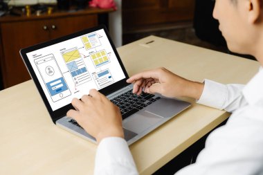 Model mobil uygulama ve web sitesi için UX UI tasarım süreci. Profesyonel uygulama geliştiricisi için kablo grafiğinin yaratıcı prototipi .