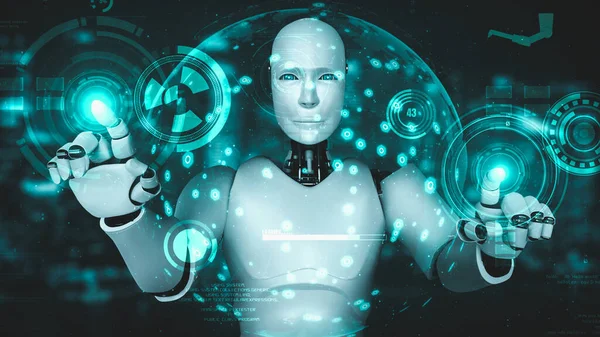 Robot Futurista Inteligencia Artificial Que Ilumina Desarrollo Tecnología Concepto Aprendizaje — Foto de Stock