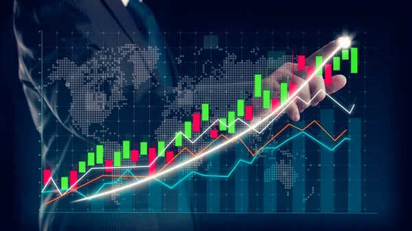 Empresário Desenhar Gráfico Gráfico Alusivo Finanças Mostrando Crescimento Lucro Negócio — Fotografia de Stock