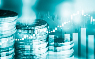 Finans ve para teknolojisi iş refahı ve varlık yönetimi kavramı. Yaratıcı grafik, refah karı elde etmek için değerli varlıklara yatırım yaparak ekonomi ve mali büyümeyi gösteriyor .