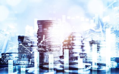Finans ve para teknolojisi iş refahı ve varlık yönetimi kavramı. Yaratıcı grafik, refah karı elde etmek için değerli varlıklara yatırım yaparak ekonomi ve mali büyümeyi gösteriyor .
