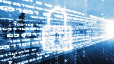 Siber güvenlik ve çevrimiçi veri koruması. Güvenli şifreleme yazılımıyla. Yeni bilgi çağındaki küresel eğilimleri değiştiren akıllı dijital dönüşüm ve teknoloji bozulması kavramı .