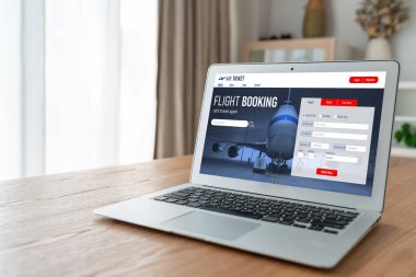 Online uçuş rezervasyon sitesi mod rezervasyon sistemi sağlar. Seyahat teknolojisi kavramı .