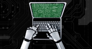 Bilgisayar ekranında bilim ve eğitim kavramını gösteren matematiksel denklemler ve modem formülü