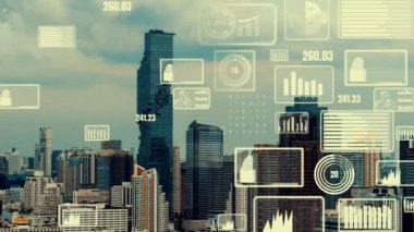 İş verileri analitik arayüzü akıllı şehrin üzerinde uçuyor ve iş zekasının geleceğini değiştiriyor. Stratejik plan için büyük verileri analiz etmek için bilgisayar yazılımı ve yapay zeka kullanılır .