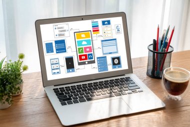 Model mobil uygulama ve web sitesi için UX UI tasarım süreci. Profesyonel uygulama geliştiricisi için kablo grafiğinin yaratıcı prototipi .